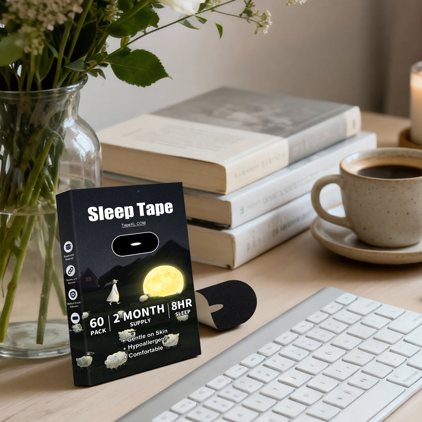 Breathable, skin-friendly,  This black closed-end tape will help you breathe through your nose for 8 hours every night, making your health better.