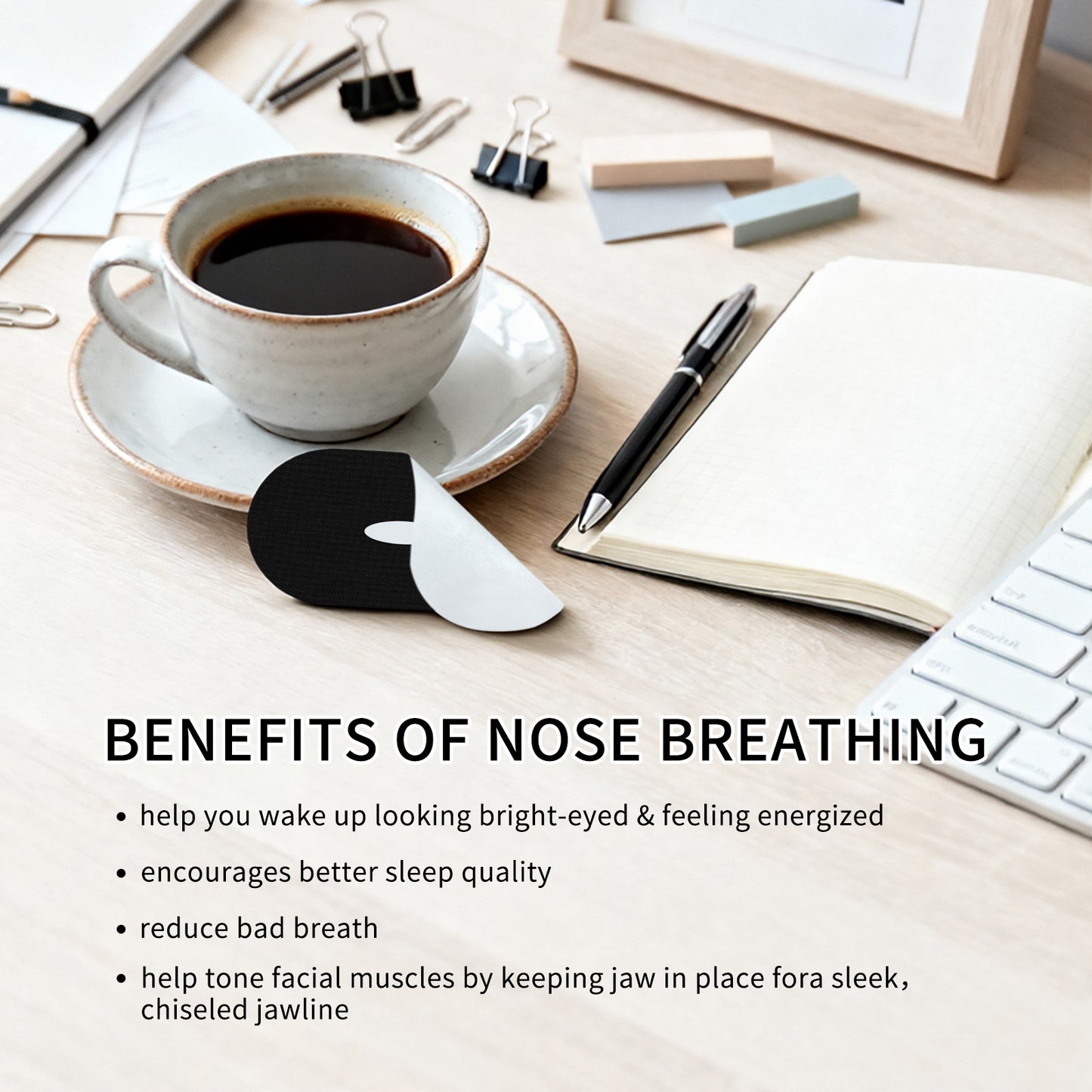 Breathable, skin-friendly,  This black closed-end tape will help you breathe through your nose for 8 hours every night, making your health better.